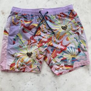 Scotch & Soda Born To Love Swim Shorts Men's Size 2XL Lined Purple Funky Rainbow